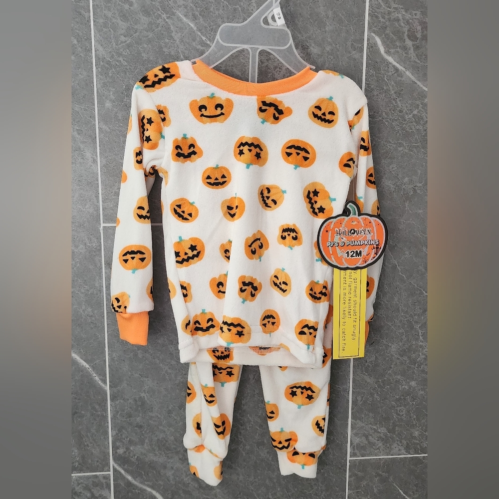 NWT PJ'S & Pumpkins Halloween Pumpkin Long Sleeve Set Top & Pants 12 Months